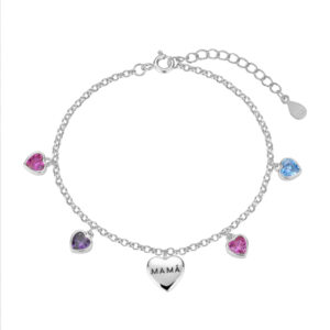 Pulsera Plata Mamá Corazones de Colores