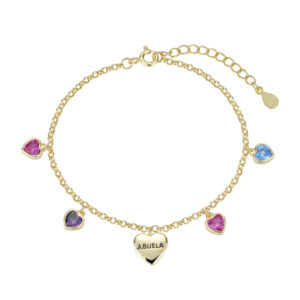 Pulsera Plata Dorada Abuela Corazones de Colores