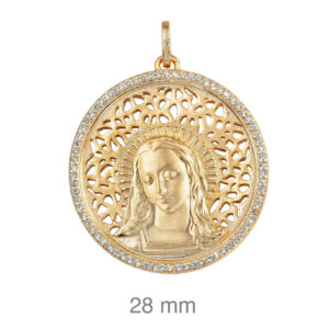 Medalla Plata Dorada Virgen 28mm Halo de Circonitas