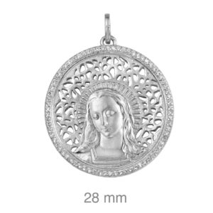 Medalla Plata Virgen 28mm Halo de Circonitas