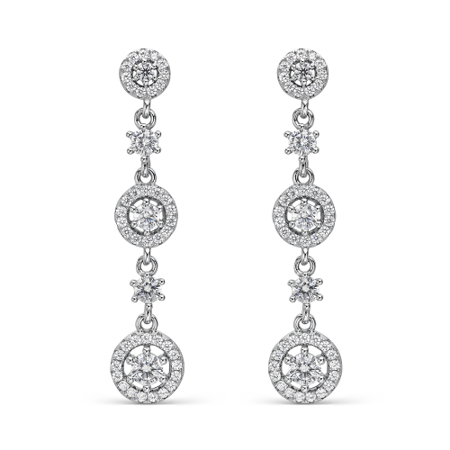 Pendientes Largos de Plata y Circonitas Circulares SEA-101-214-UU