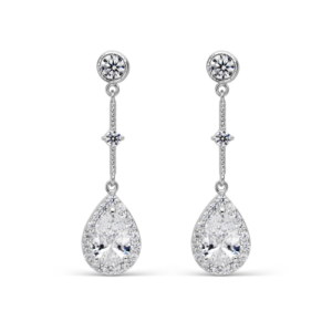 Pendientes Largos de Plata Ovales y Circonitas SEA-101-226-UU