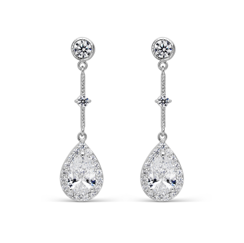 Pendientes Largos de Plata Ovales y Circonitas SEA-101-226-UU