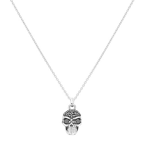 Collar Plata Calavera Grande Circonitas Negras SNL-102-008-02