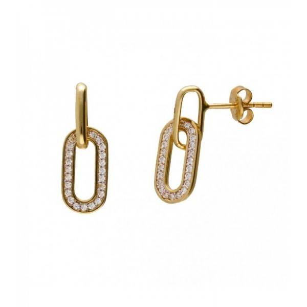 Pendientes Oro Amarillo Eslabón Circonitas