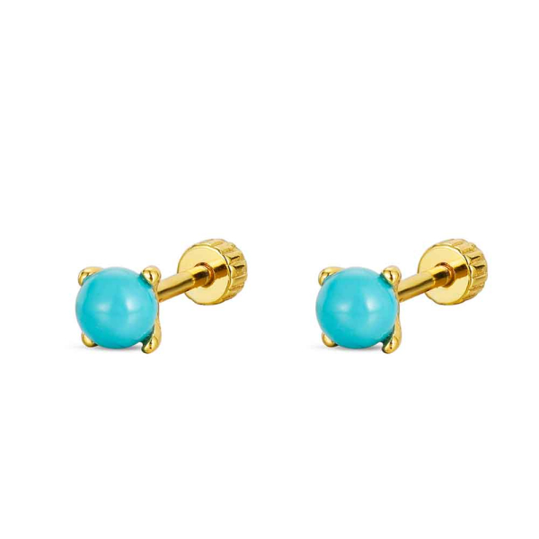Pendientes Plata Dorada Bola Turquesa