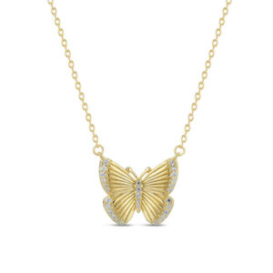 Collar en Plata de ley Dorada Mariposa con Circonitas