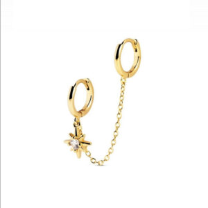 Pendiente Aros Plata Dorada Cadena y Estrella del Norte