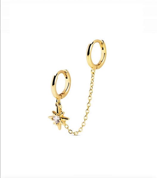 Pendiente Aros Plata Dorada Cadena y Estrella del Norte