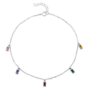 Tobillera Plata con Colgantes Baguette de Colores