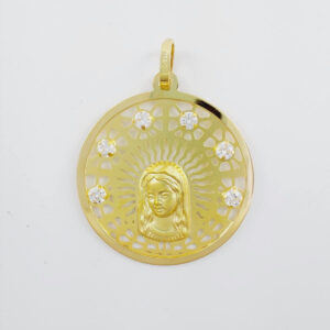 Medalla Oro 18k Virgen Niña 6 Circonitas
