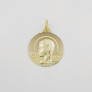 Medalla Oro 18k Virgen Niña y Palomas