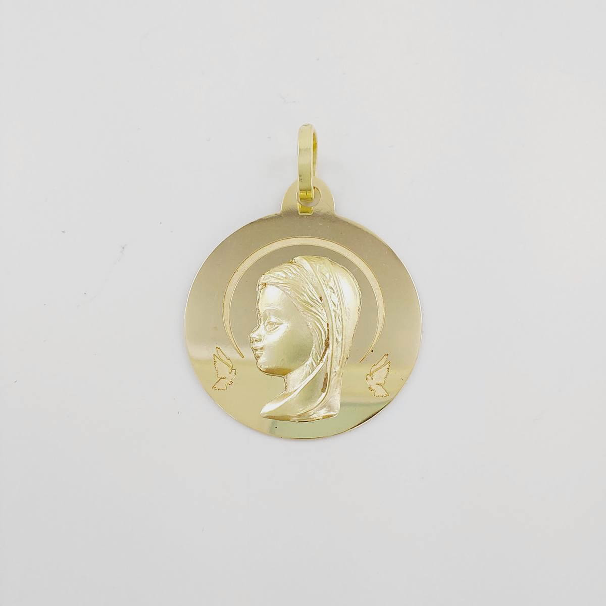 Medalla Oro 18k Virgen Niña y Palomas
