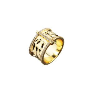 Anillo Plata Dorada Ancho Martillado Circonitas