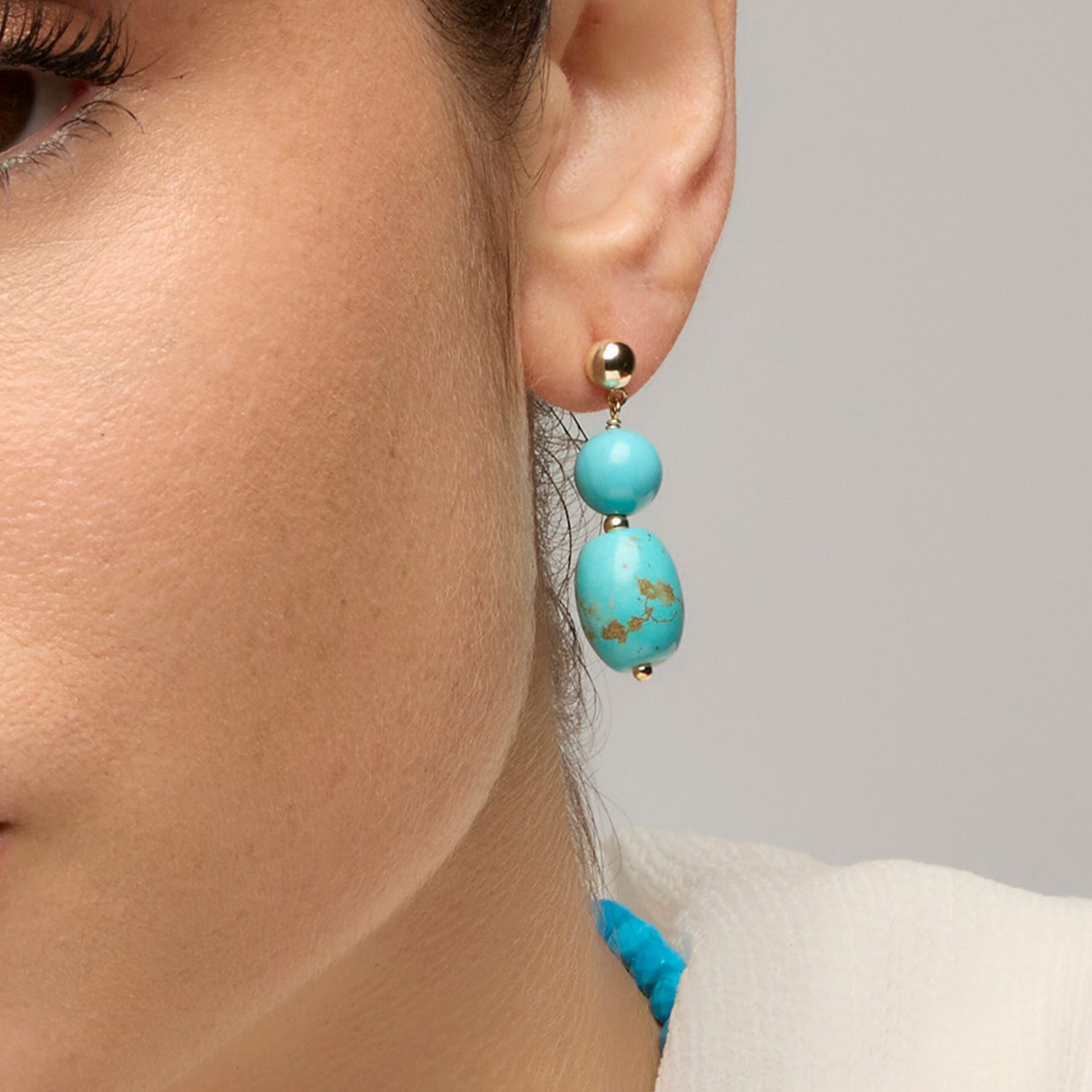 Pendientes en Plata de Ley 925 y Turquesa Acabado Oro Amarillo de 18k Shyra - Imagen 2