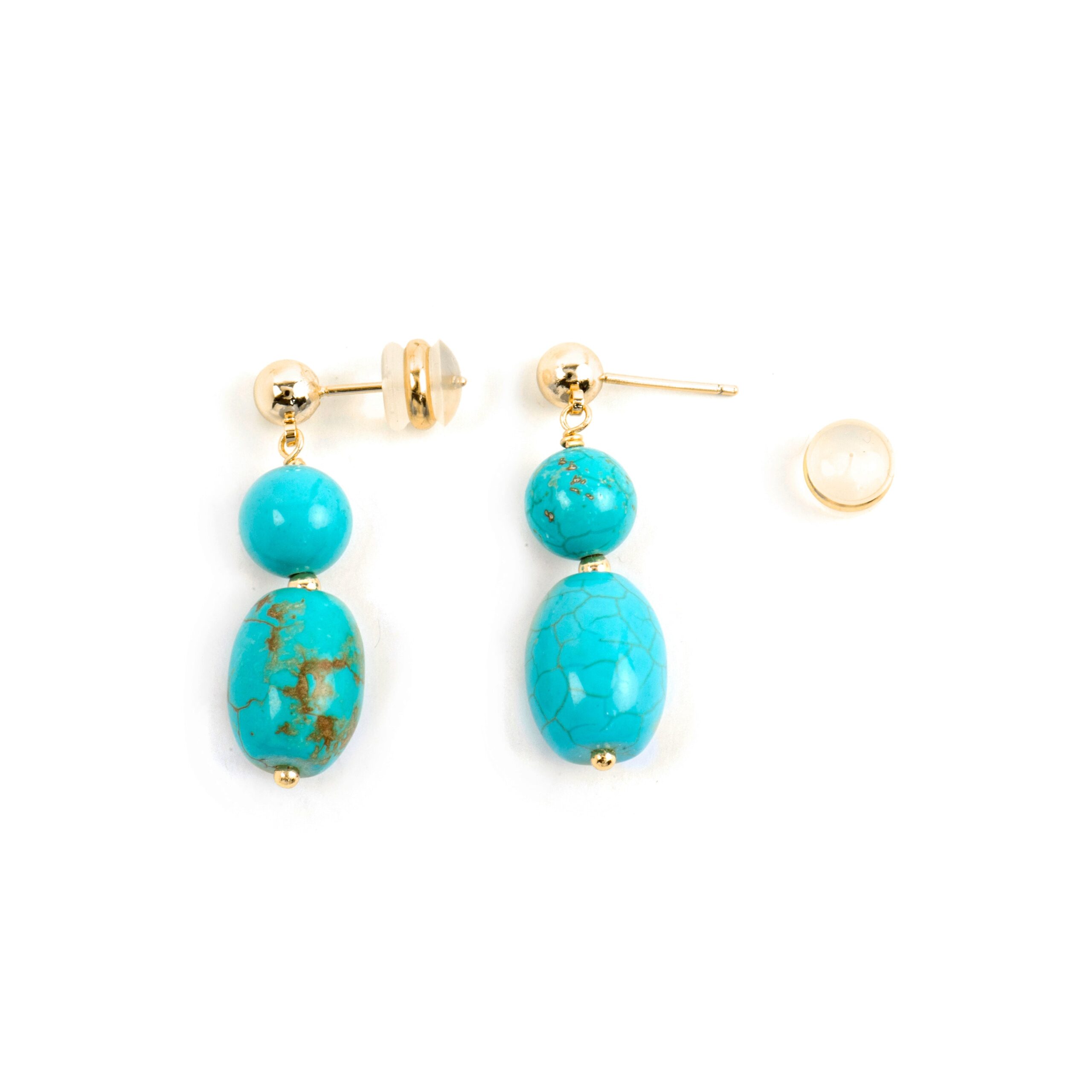 Pendientes en Plata de Ley 925 y Turquesa Acabado Oro Amarillo de 18k Shyra - Imagen 3