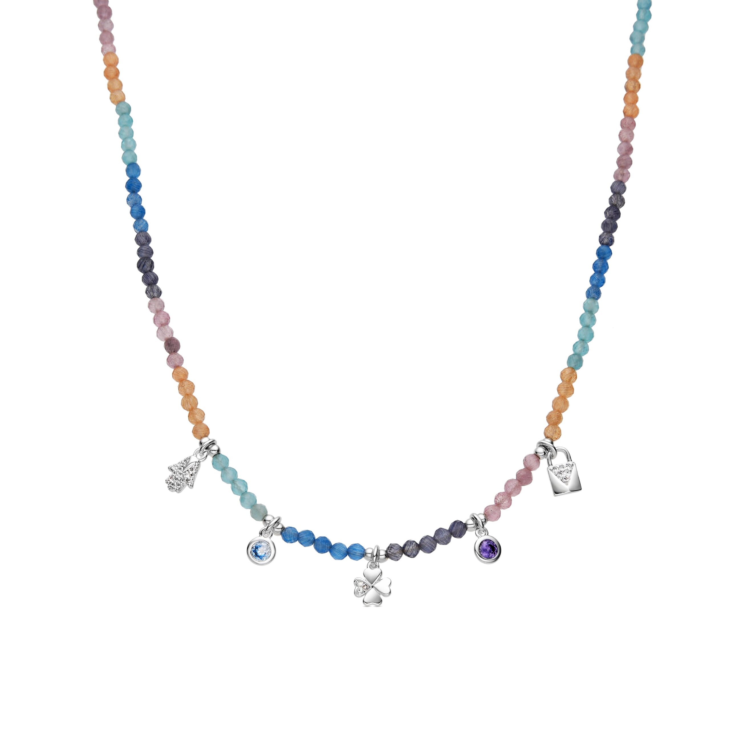 Collar de Plata de Ley 925 y Cristal Multicolor Acabado Rodio Muza