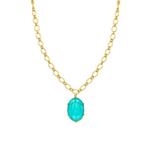 Collar en Plata de ley 925 y Circonita Verde Acabado Oro Amarillo Jadir
