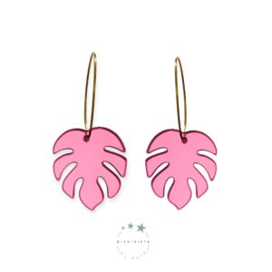 Pendientes Aro Monstera  Rosa