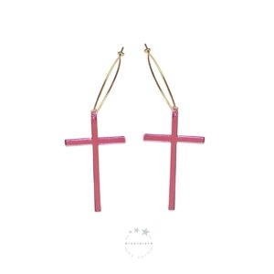 Pendientes Aro Cruz Rosa