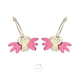 Pendientes Calavera  Alada Rosa y Dorado
