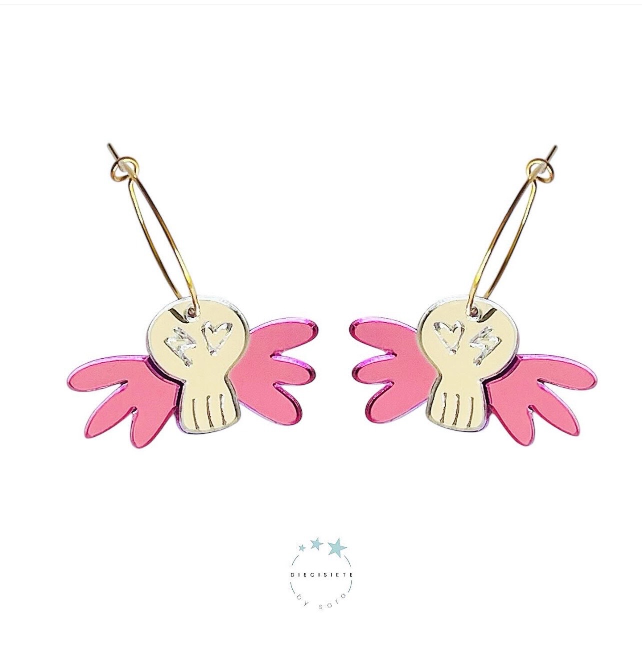 Pendientes Calavera Alada Rosa y Dorado