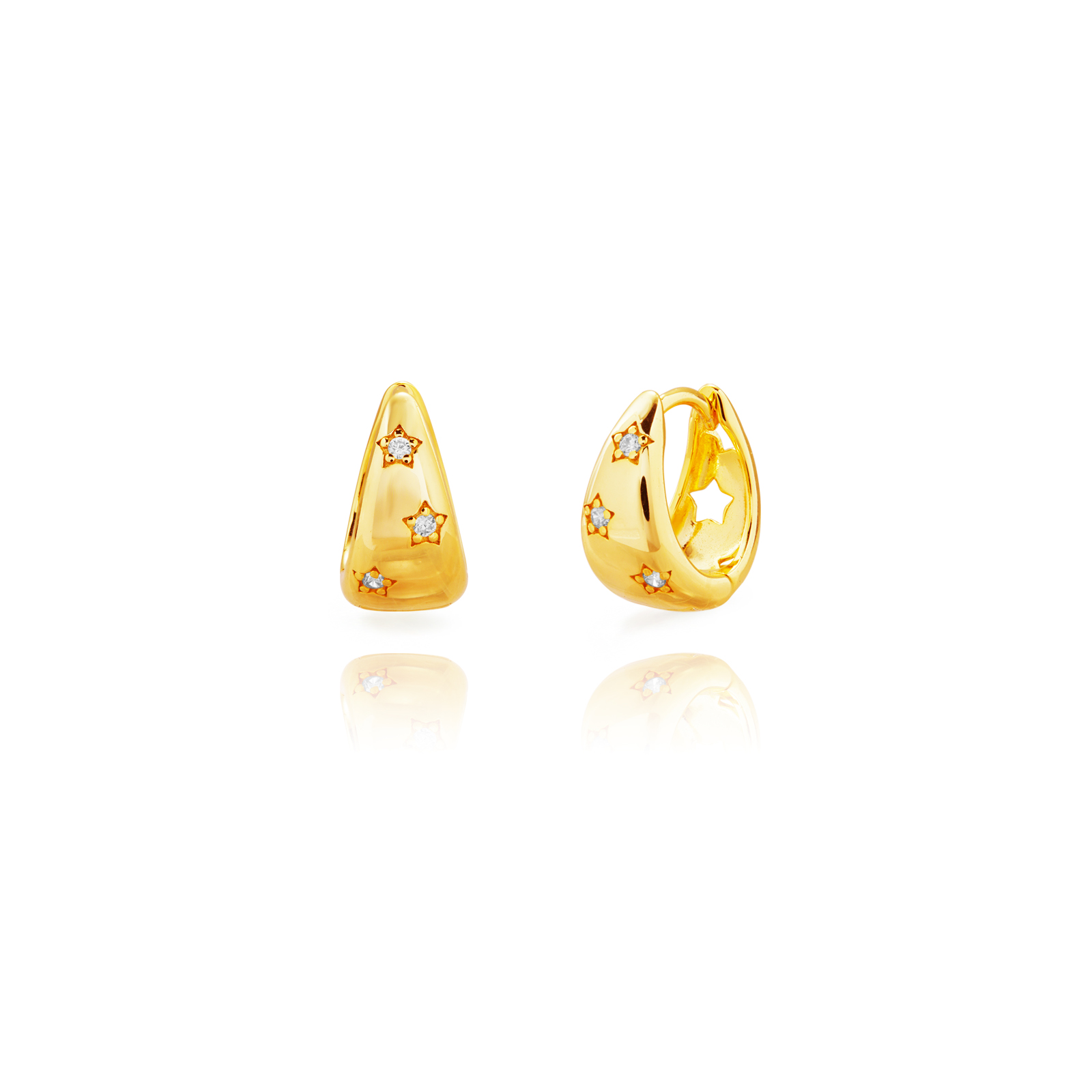 Pendientes Aro Plata Oval Con Estrellas y Circonitas Gold