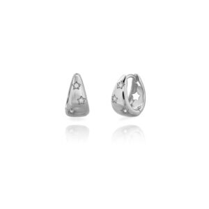 Pendientes Aro Plata Oval Con Estrellas y Circonitas