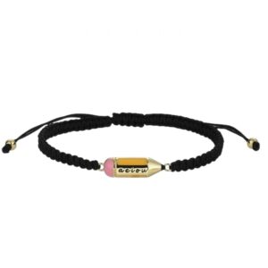 Pulsera con Cordón Negro y Plata de ley Dorada Lápiz aeiou