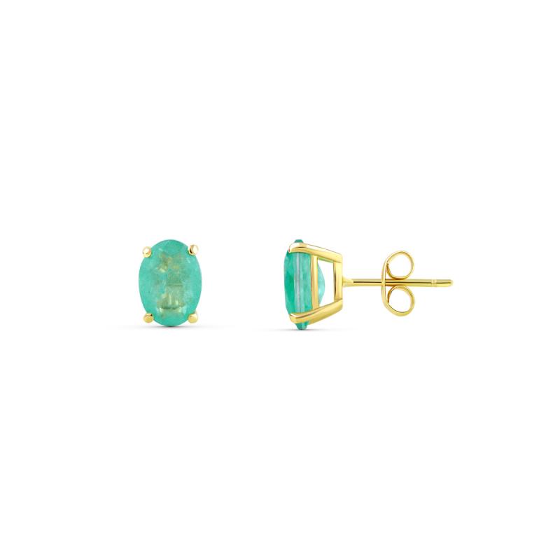 Pendientes Oro Amarillo Cuarzo Verde Oval