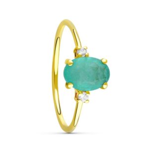 Anillo Oro Amarillo Cuarzo Verde Oval