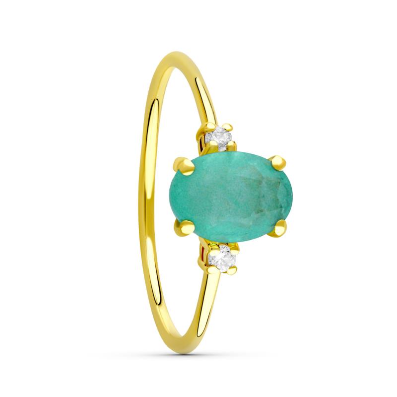 Anillo Oro Amarillo Cuarzo Verde Oval