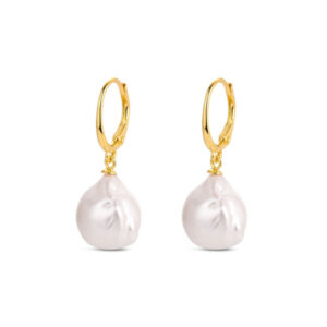 Pendientes Plata  Dorada Aro y Perla Natural Barroca