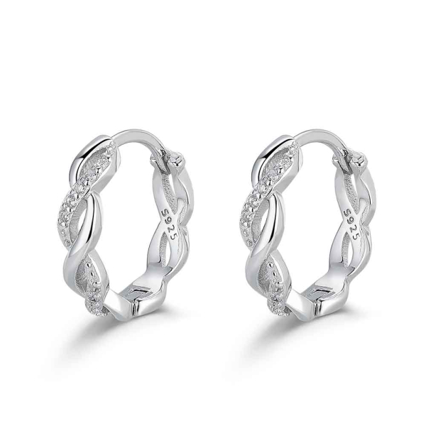 Pendientes Aro Plata Circonitas Trenza