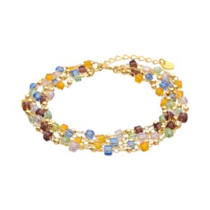 Collar Plata de ley y Cristal Multicolor Acabado Oro Amarillo de 18k Goben