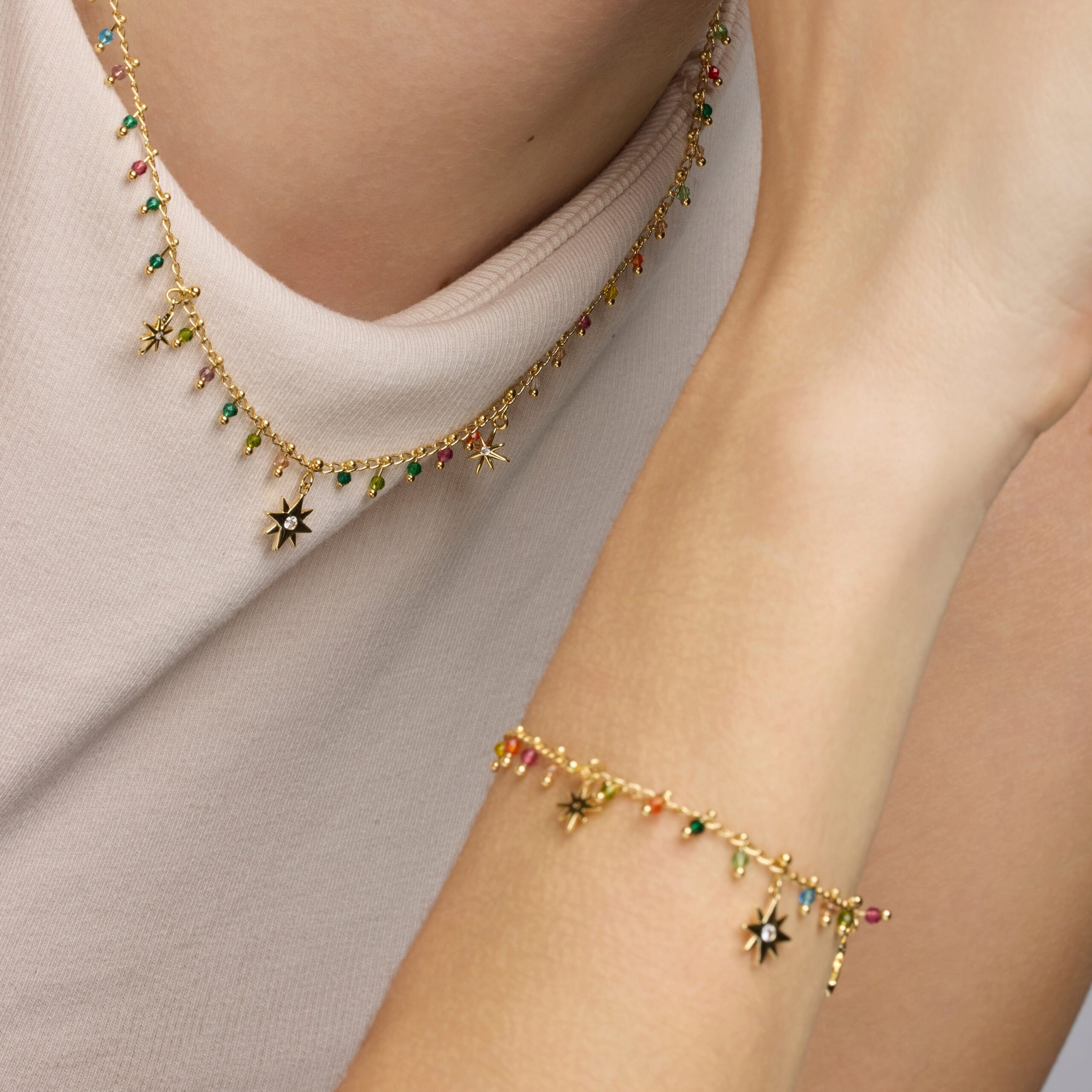 Pulsera Plata de ley y Cristal Multicolor Acabado Oro Amarillo de 18k Huin - Imagen 2