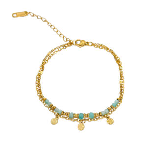 Pulsera Acero Nenúfares y Mineral Amazonita