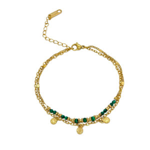Pulsera Acero Nenúfares y Mineral Malaquita