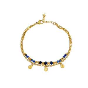 Pulsera Acero Nenúfares y Mineral Lapislázuli
