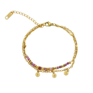 Pulsera Acero Nenúfares y Mineral Turmalina Rosa