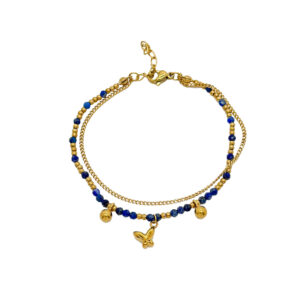 Pulsera Acero Mariposa y Mineral Amazonita Lapislázuli