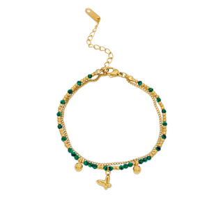 Pulsera Acero Mariposa y Mineral Malaquita