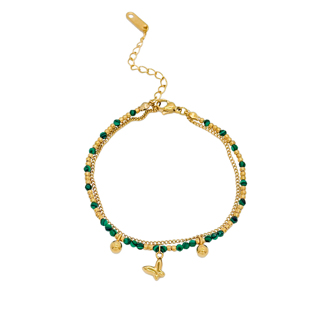 Pulsera Acero Mariposa y Mineral Malaquita