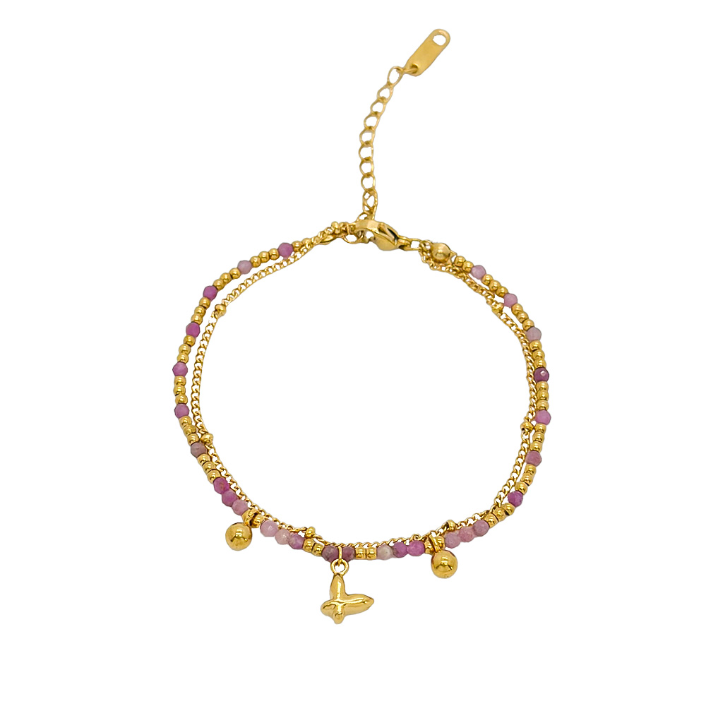 Pulsera Acero Mariposa y Mineral Turmalina Rosa