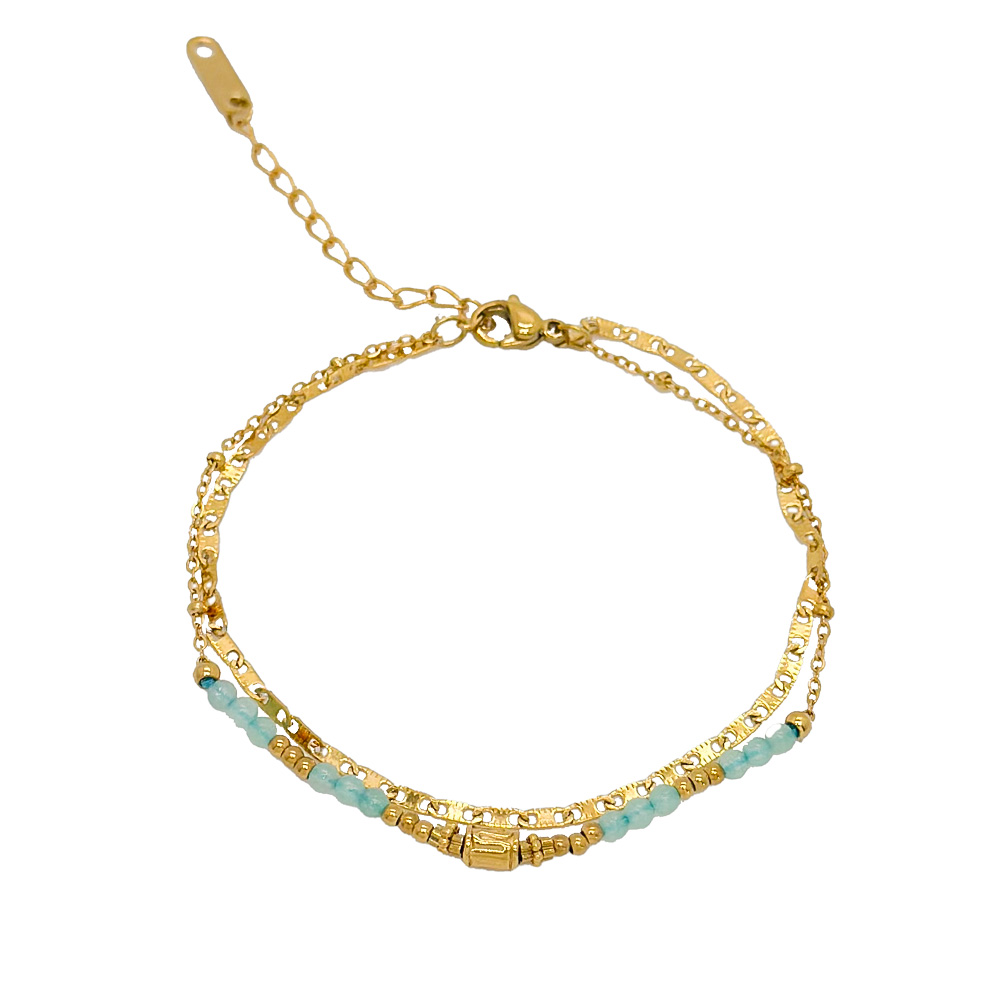 Pulsera Acero Rodillo y Mineral Amazonita