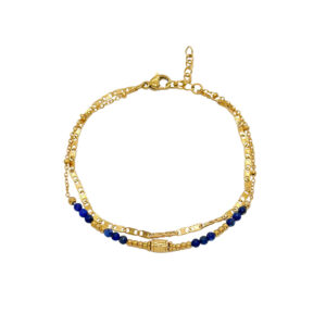 Pulsera Acero Rodillo y Mineral Lapislazuli