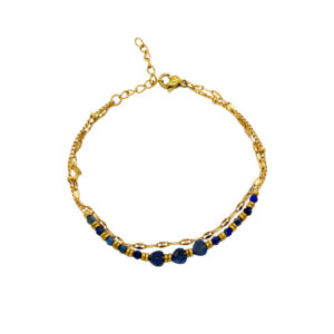 Pulsera Acero y Mineral Lapislázuli Corazones