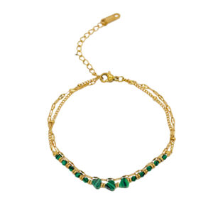 Pulsera Acero y Mineral Malaquita Corazones
