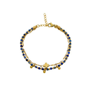 Pulsera Acero Cruz y Mineral Lapislázuli
