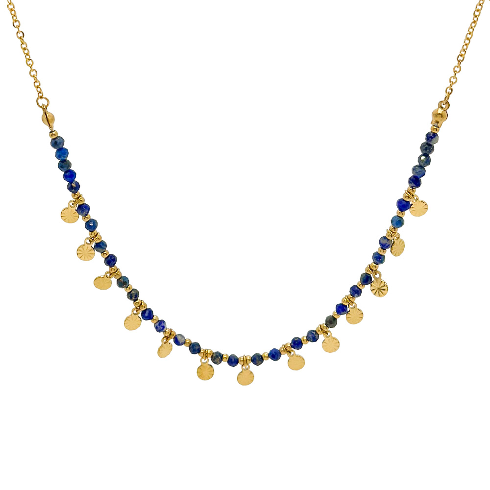Collar Acero Nenúfares y Mineral Lapislázuli